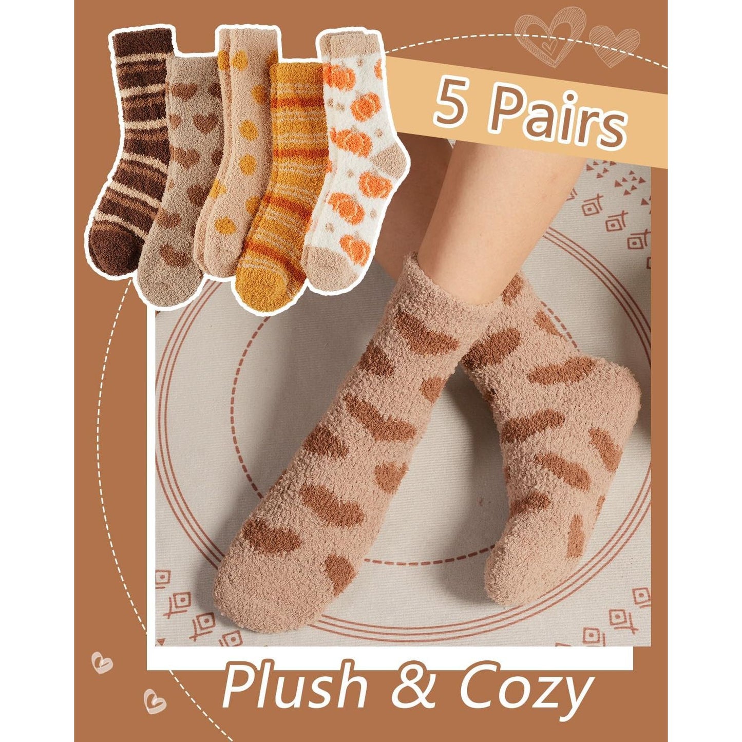 Fuzzy Socks for Women Fluffy Cozy Slipper Socks Fall Halloween Socks Gifts Pumpkin Slippers