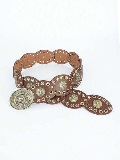 Womens Wide Western Cowboy Disc Belt Vintage Cowgirl Concho Leather Belts Boho Style for Jeans Dress Skirt