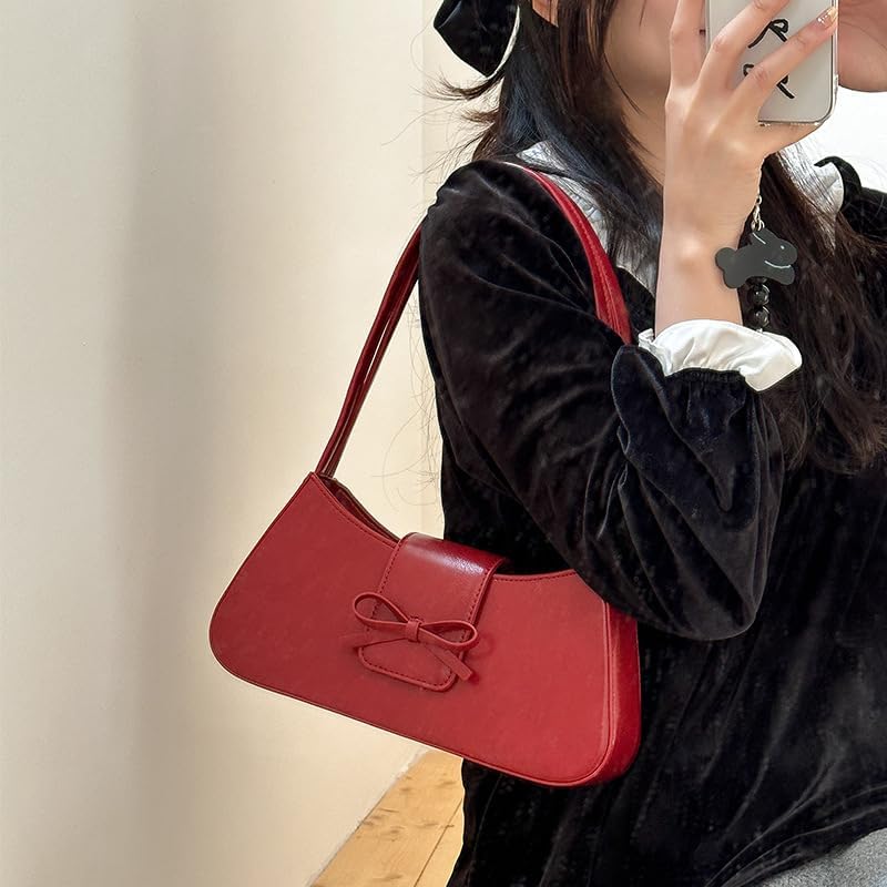 Shoulder Bags for Women Coquette Bow Purse Y2K Bag Small Cute Purses Mini Hobo Handbag Faux Leather Shoulder Purse