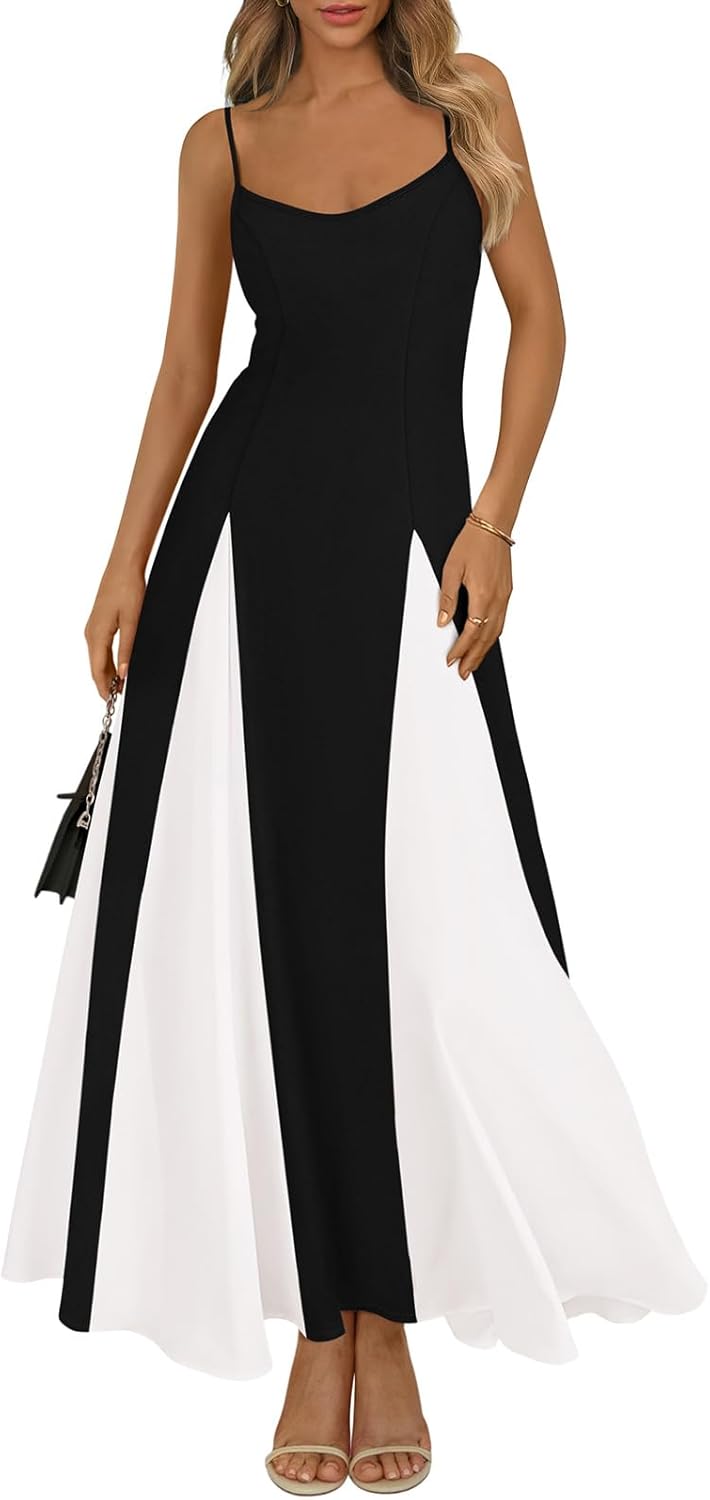 Spaghetti Strap Backless Summer Dresses for Women 2025 Flowy Maxi Dresses Sleeveless Wedding Guest Dress