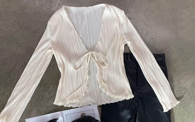 Women Sheer Button up Blouse Sexy Collared Shirts Mesh Flare Sleeve Crop Top Y2K Vintage Streetwear