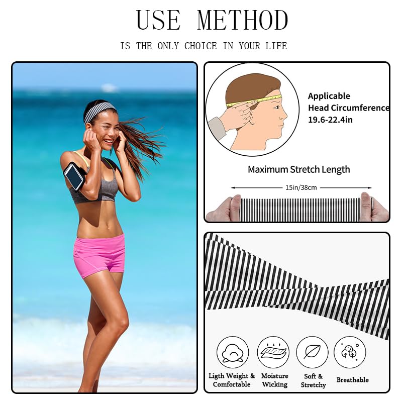 4Pcs Striped Headbands for Women Wide Head Bands for Women'S Hair Non Slip Wraps Elastic Stretchy Fashion Bandanas Workout Yoga Cute Hair Bands for Women'S Hair Accessories