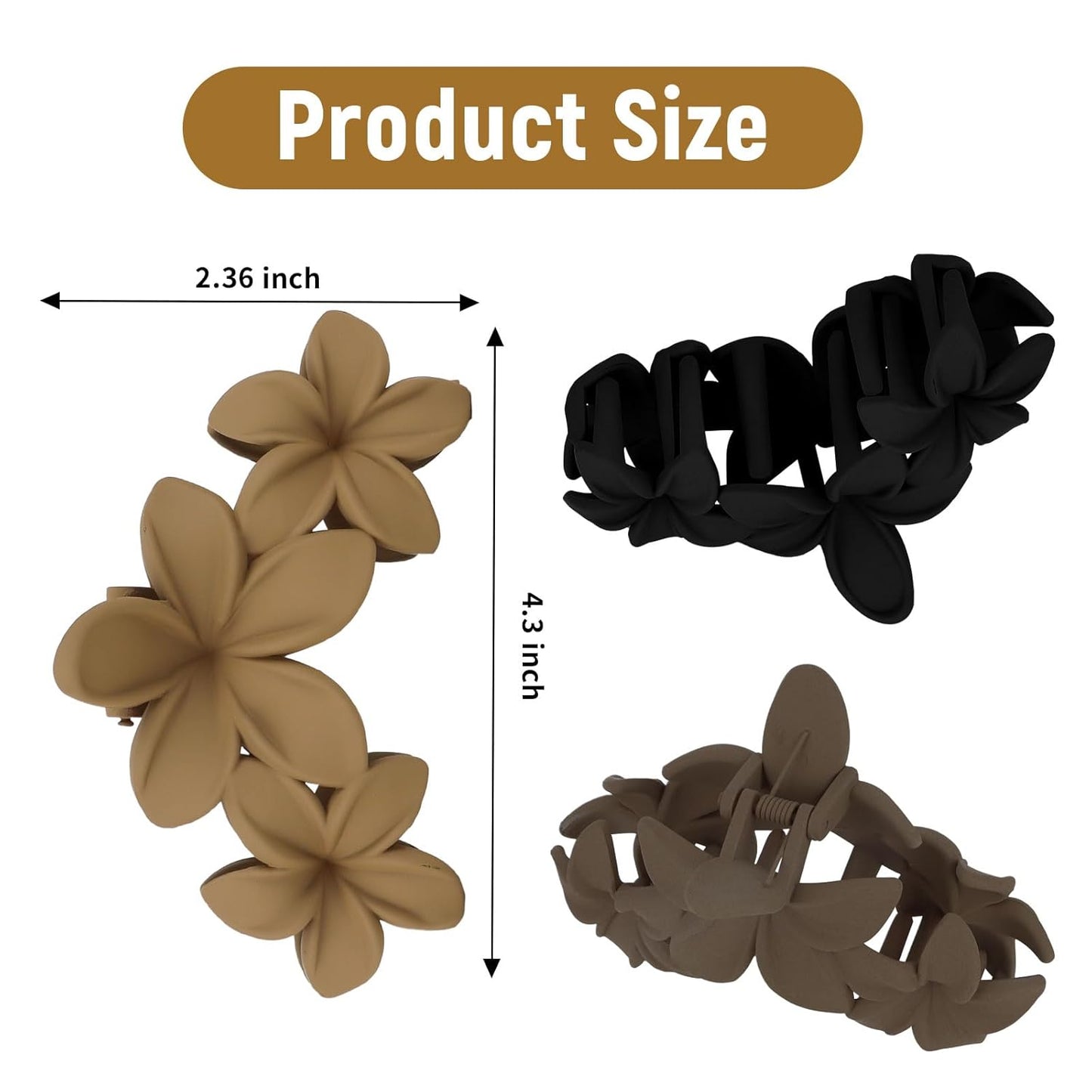 4PCS Hawaiian Plumeria Flower Hair Clips - Large Non-Slip Matte Claw Clips for Women, Strong Hold Beach Hair Accessories