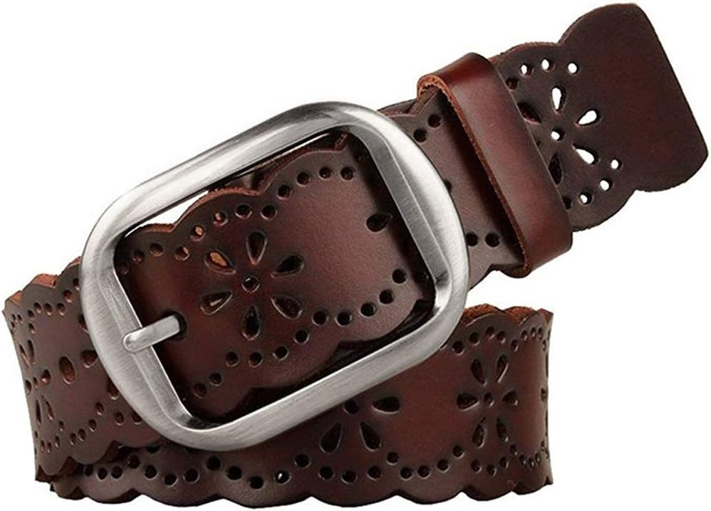 Women'S Hollow Flower Genuine Leather Belt for Jeans Pants Wide Belt for Ladies