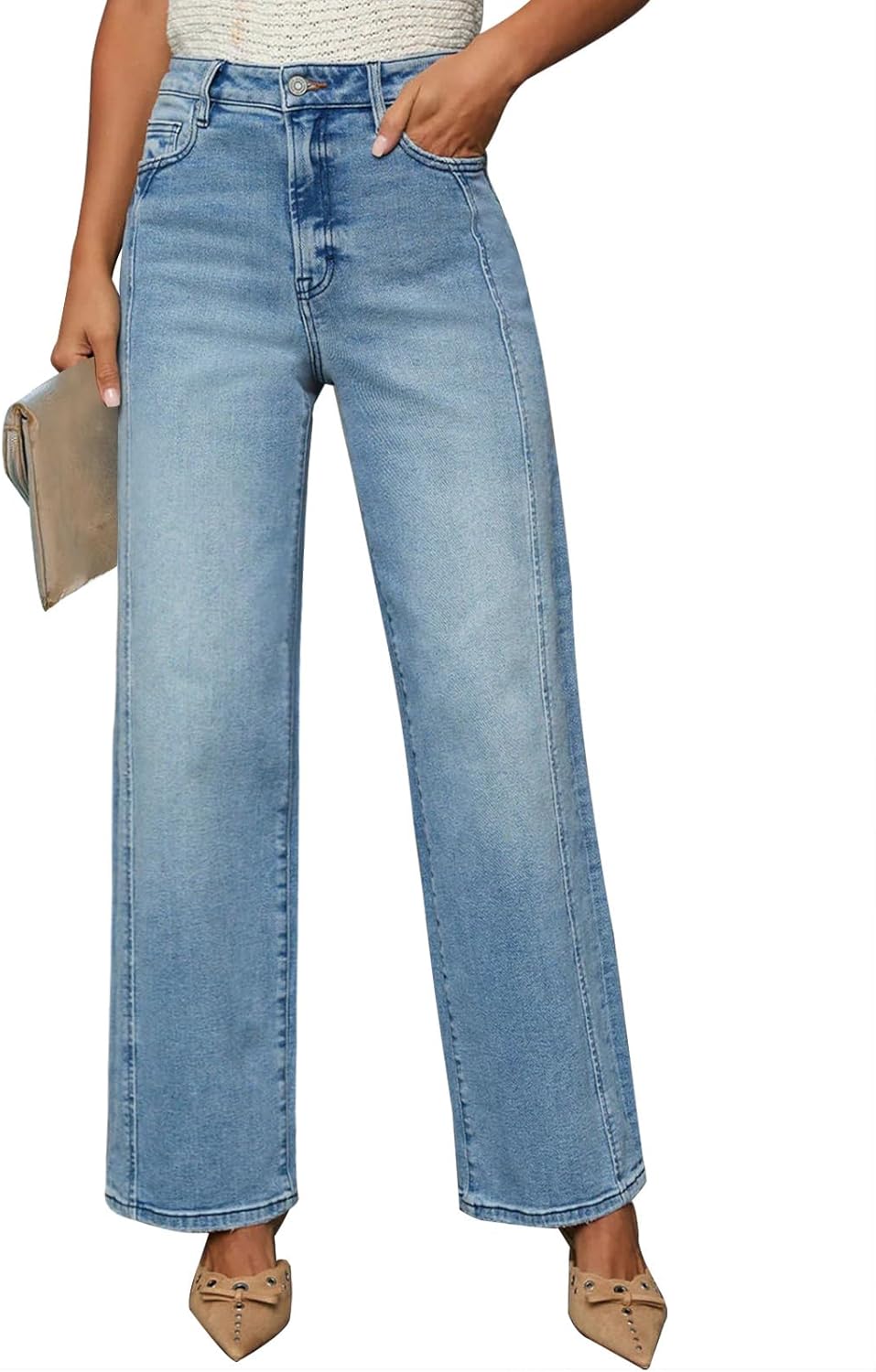 Jeans for Women Wide Leg High Waisted Trendy Strechy Straight Leg Loose Tummy Control Denim Pants with Pocket 2025