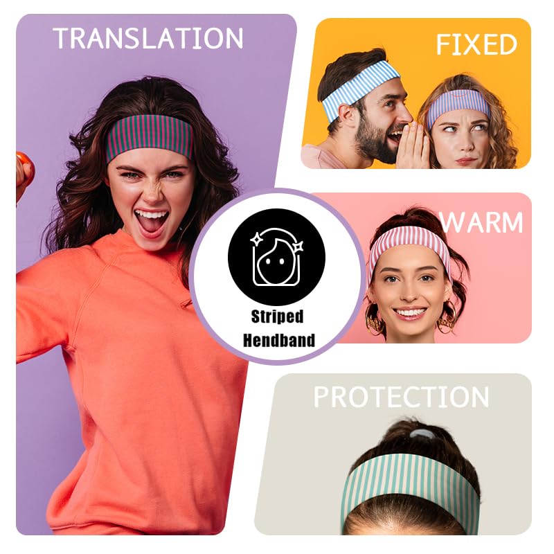 4Pcs Striped Headbands for Women Wide Head Bands for Women'S Hair Non Slip Wraps Elastic Stretchy Fashion Bandanas Workout Yoga Cute Hair Bands for Women'S Hair Accessories