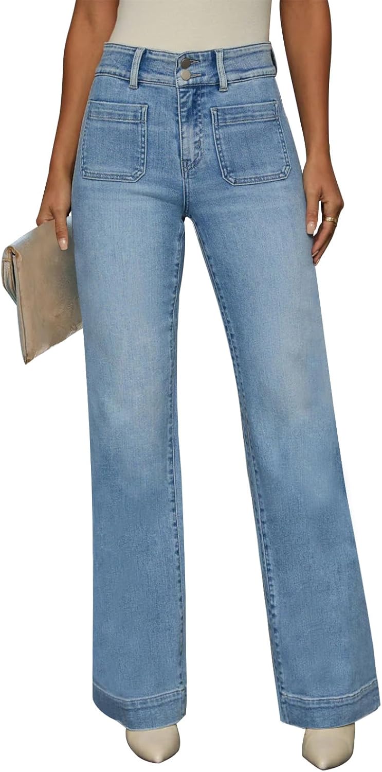 Jeans for Women Wide Leg High Waisted Trendy Strechy Straight Leg Loose Tummy Control Denim Pants with Pocket 2025