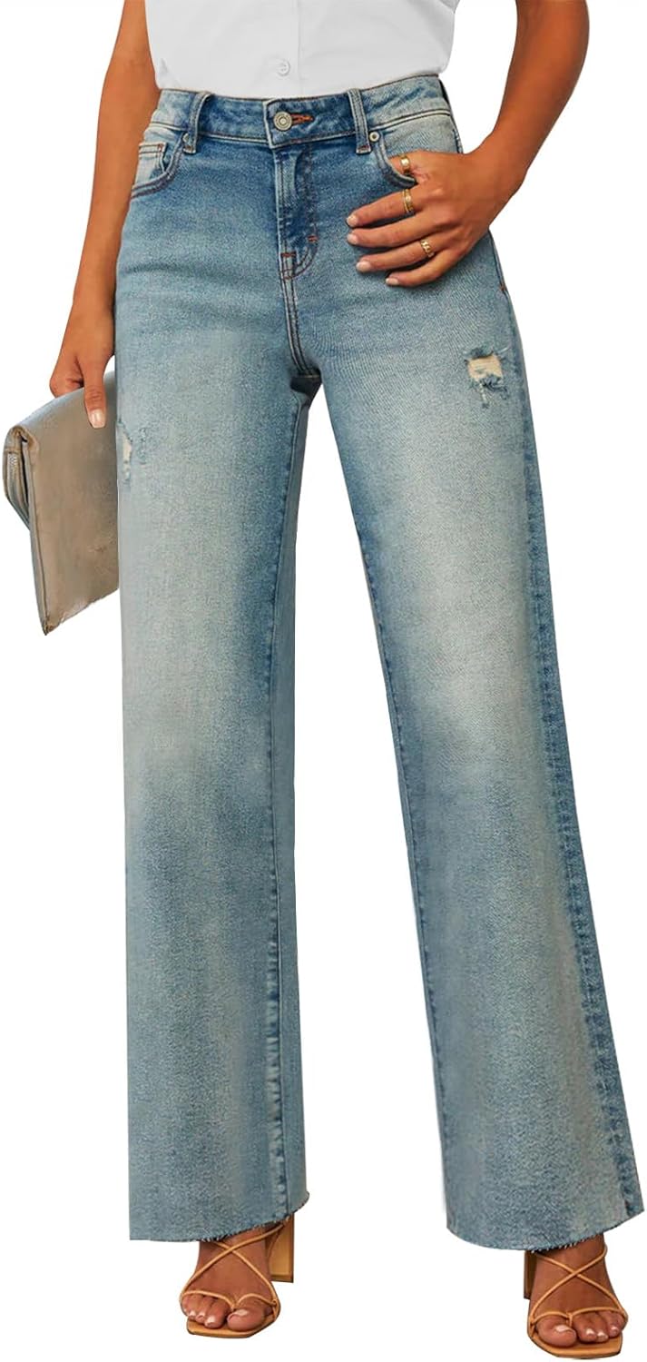 Jeans for Women Wide Leg High Waisted Trendy Strechy Straight Leg Loose Tummy Control Denim Pants with Pocket 2025