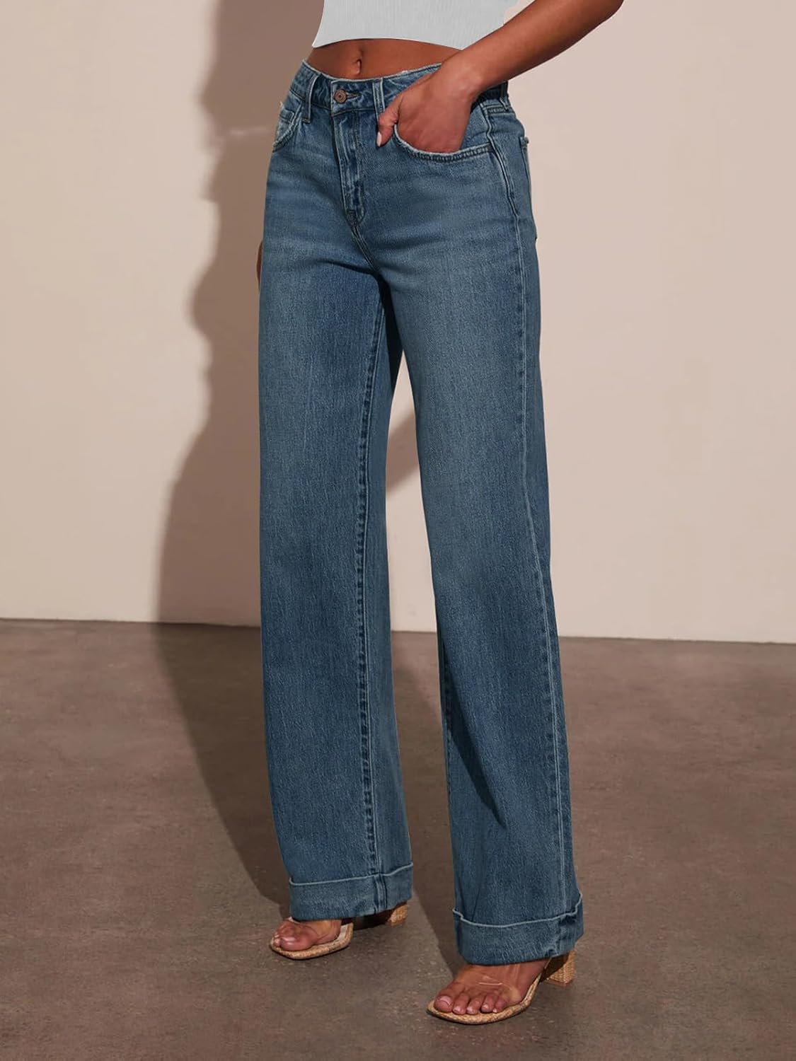 Jeans for Women Wide Leg High Waisted Trendy Strechy Straight Leg Loose Tummy Control Denim Pants with Pocket 2025