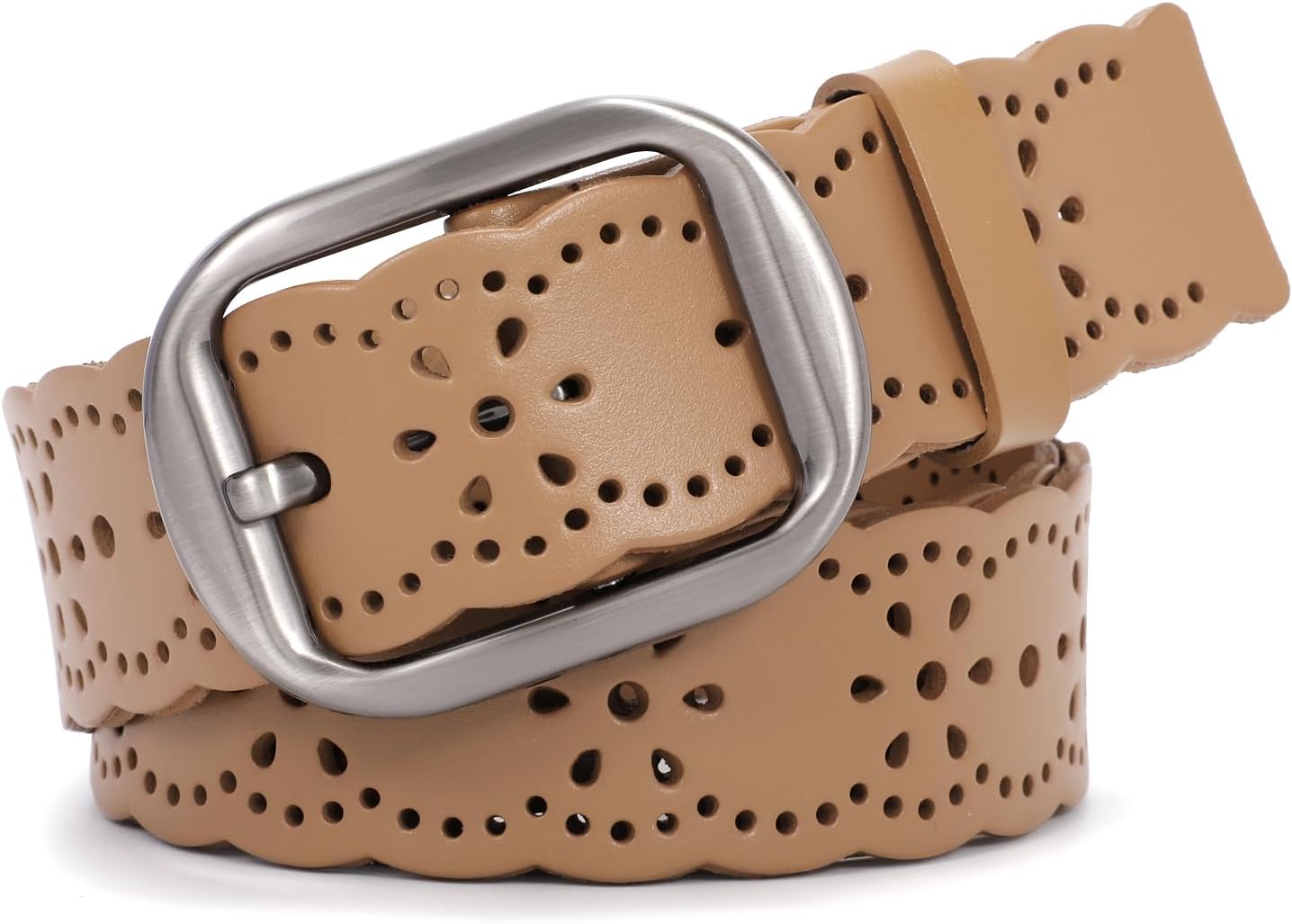 Women'S Hollow Flower Genuine Leather Belt for Jeans Pants Wide Belt for Ladies
