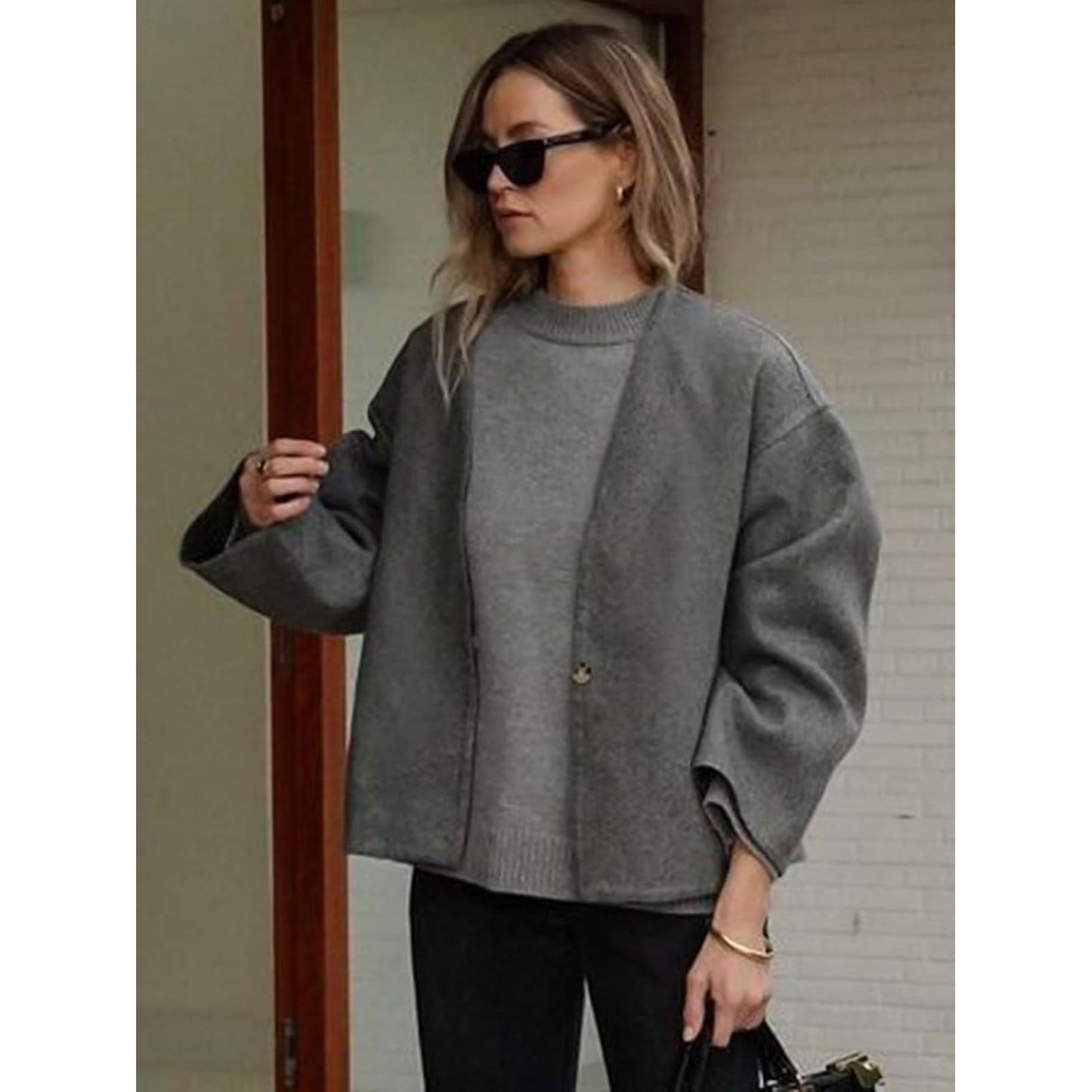 Women Cropped Wool Blend Coats Long Sleeve Coat Jacket Peacoat Fall Winter Outwear Overcoat