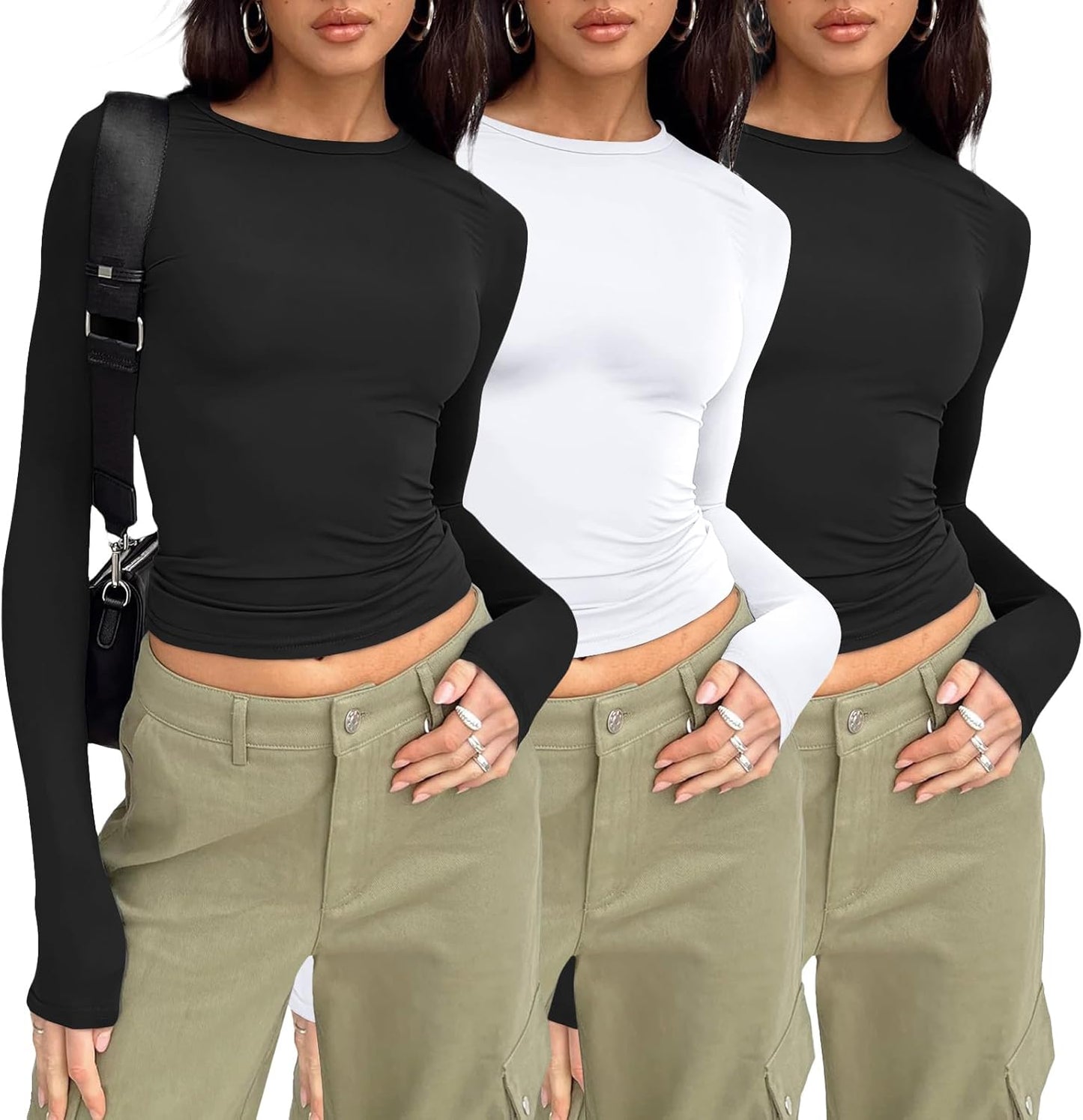 3 Pack Womens Long Sleeve T Shirts Fall Fashion Basic Going Out Crop Tops Slim Fitted Winter Clothes 2025