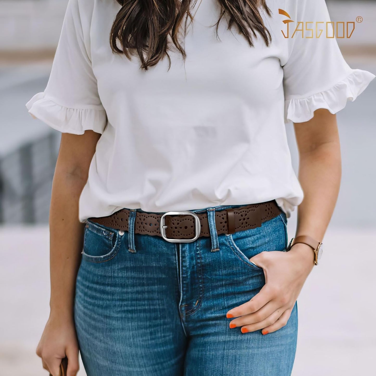 Women'S Hollow Flower Genuine Leather Belt for Jeans Pants Wide Belt for Ladies