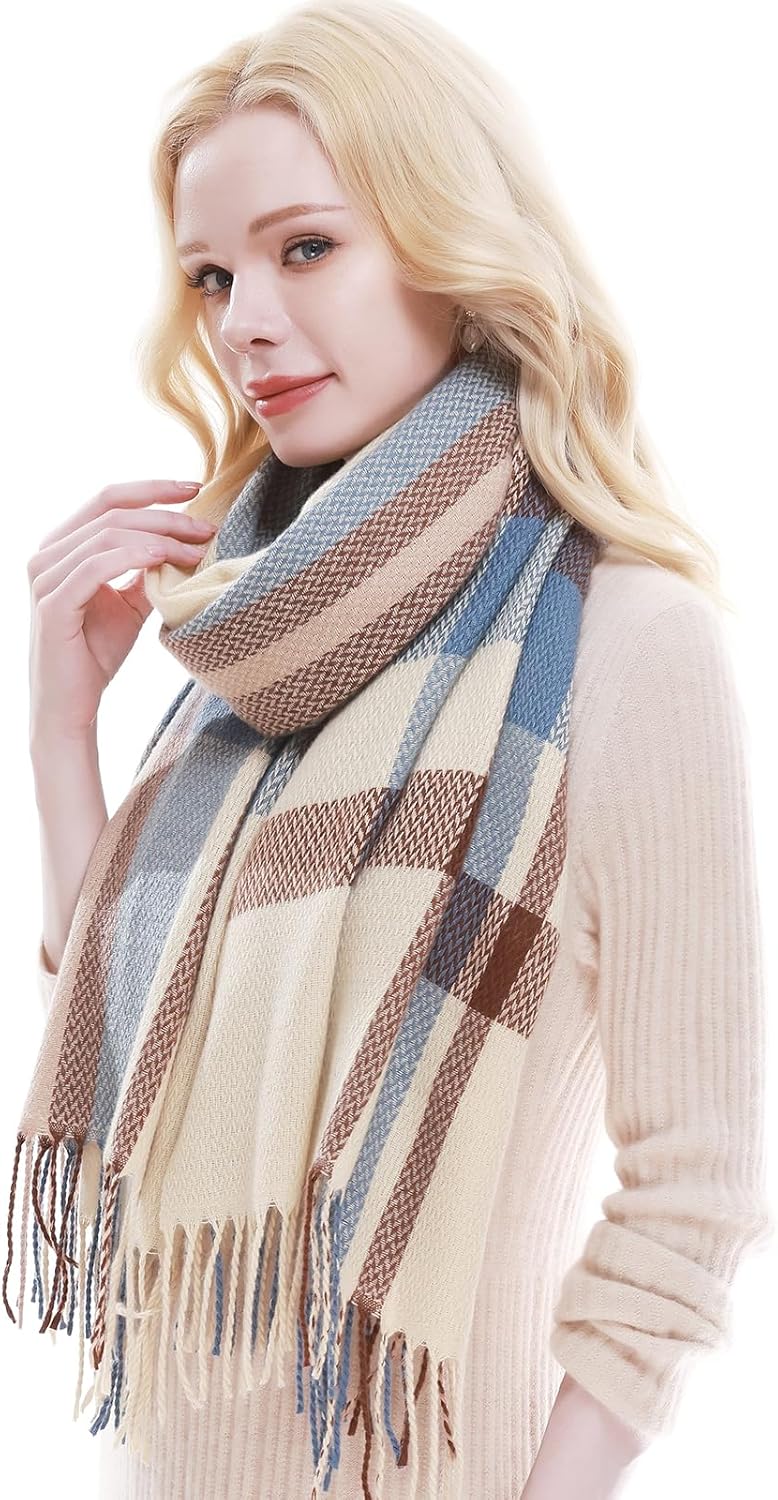 RIIQIICHY Plaid Scarf for Women Fall Winter Pashmina Scarves Wraps for Cold Weather Warm Large