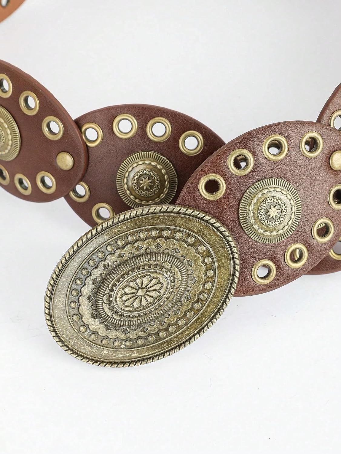 Womens Wide Western Cowboy Disc Belt Vintage Cowgirl Concho Leather Belts Boho Style for Jeans Dress Skirt