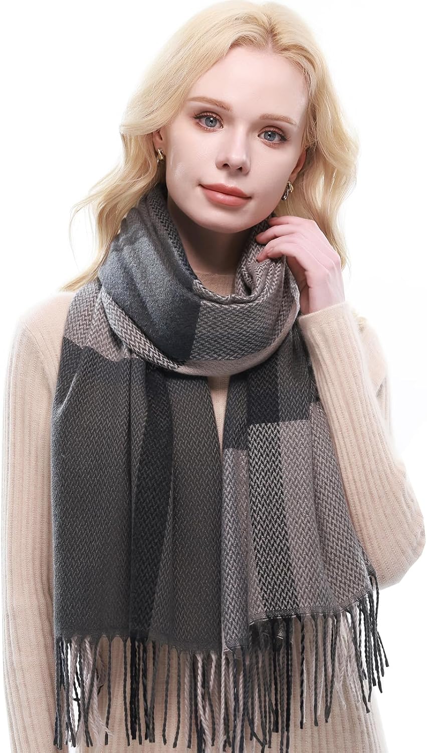 RIIQIICHY Plaid Scarf for Women Fall Winter Pashmina Scarves Wraps for Cold Weather Warm Large