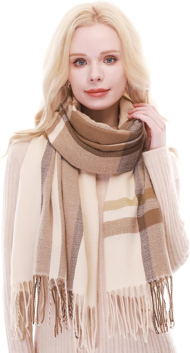 RIIQIICHY Plaid Scarf for Women Fall Winter Pashmina Scarves Wraps for Cold Weather Warm Large