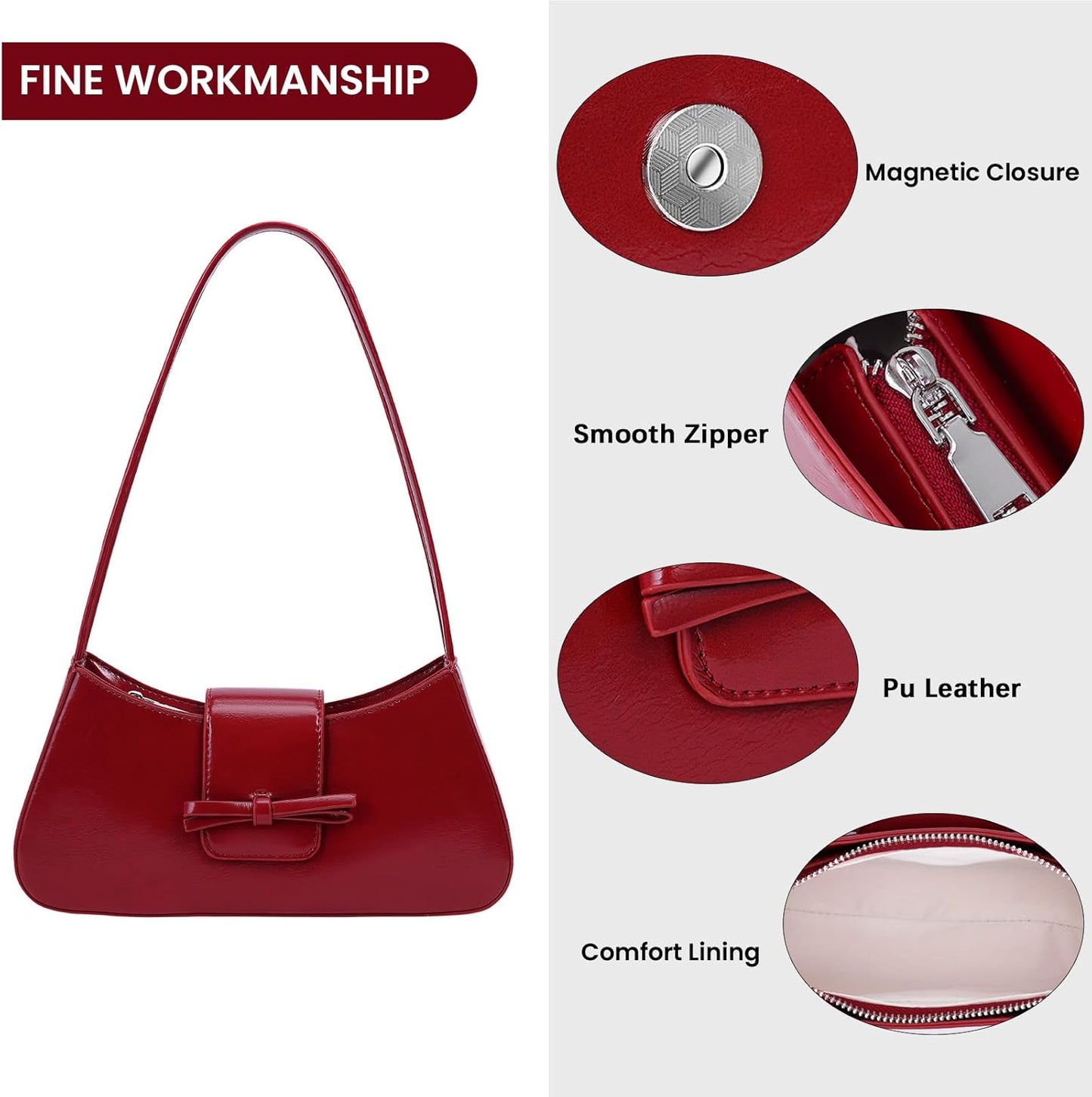 Shoulder Bags for Women Coquette Bow Purse Y2K Bag Small Cute Purses Mini Hobo Handbag Faux Leather Shoulder Purse