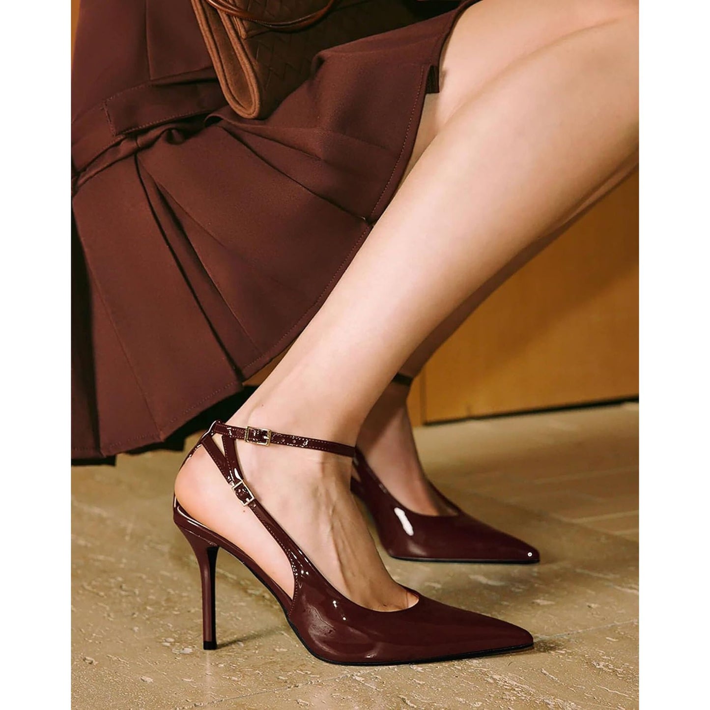 Womens Slingback High Heels Closed Pointed Toe Pumps Ankle Strap Work Dress Shoes