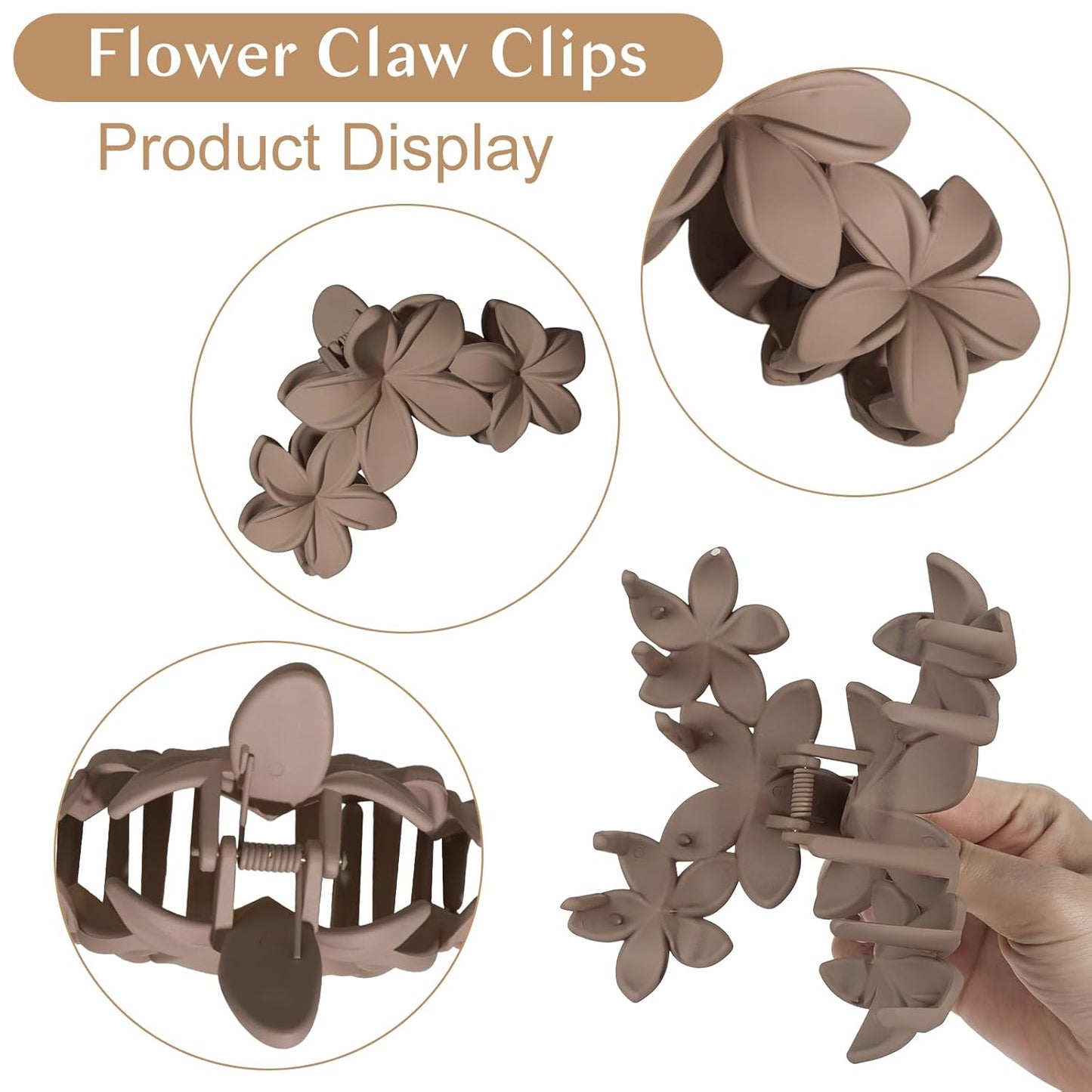 4PCS Hawaiian Plumeria Flower Hair Clips - Large Non-Slip Matte Claw Clips for Women, Strong Hold Beach Hair Accessories