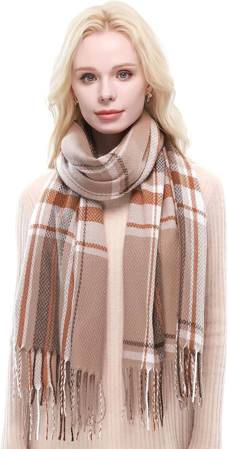 RIIQIICHY Plaid Scarf for Women Fall Winter Pashmina Scarves Wraps for Cold Weather Warm Large