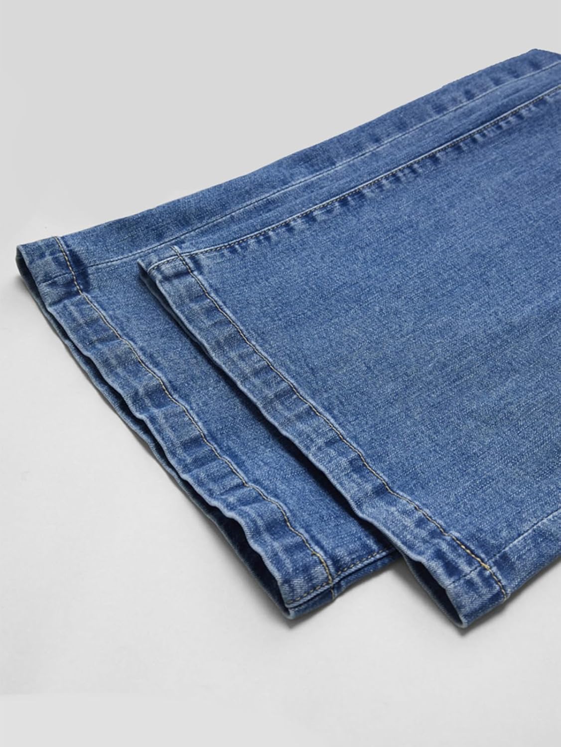 Wide Leg Jeans for Women Mid Waist Baggy Stitch Decor Denim Washed Pants without Belt