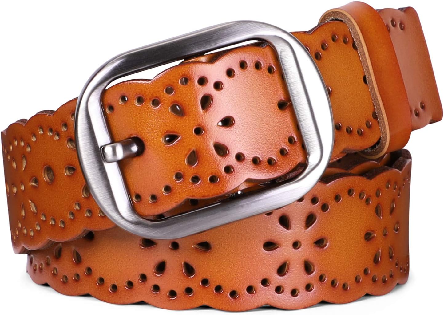 Women'S Hollow Flower Genuine Leather Belt for Jeans Pants Wide Belt for Ladies