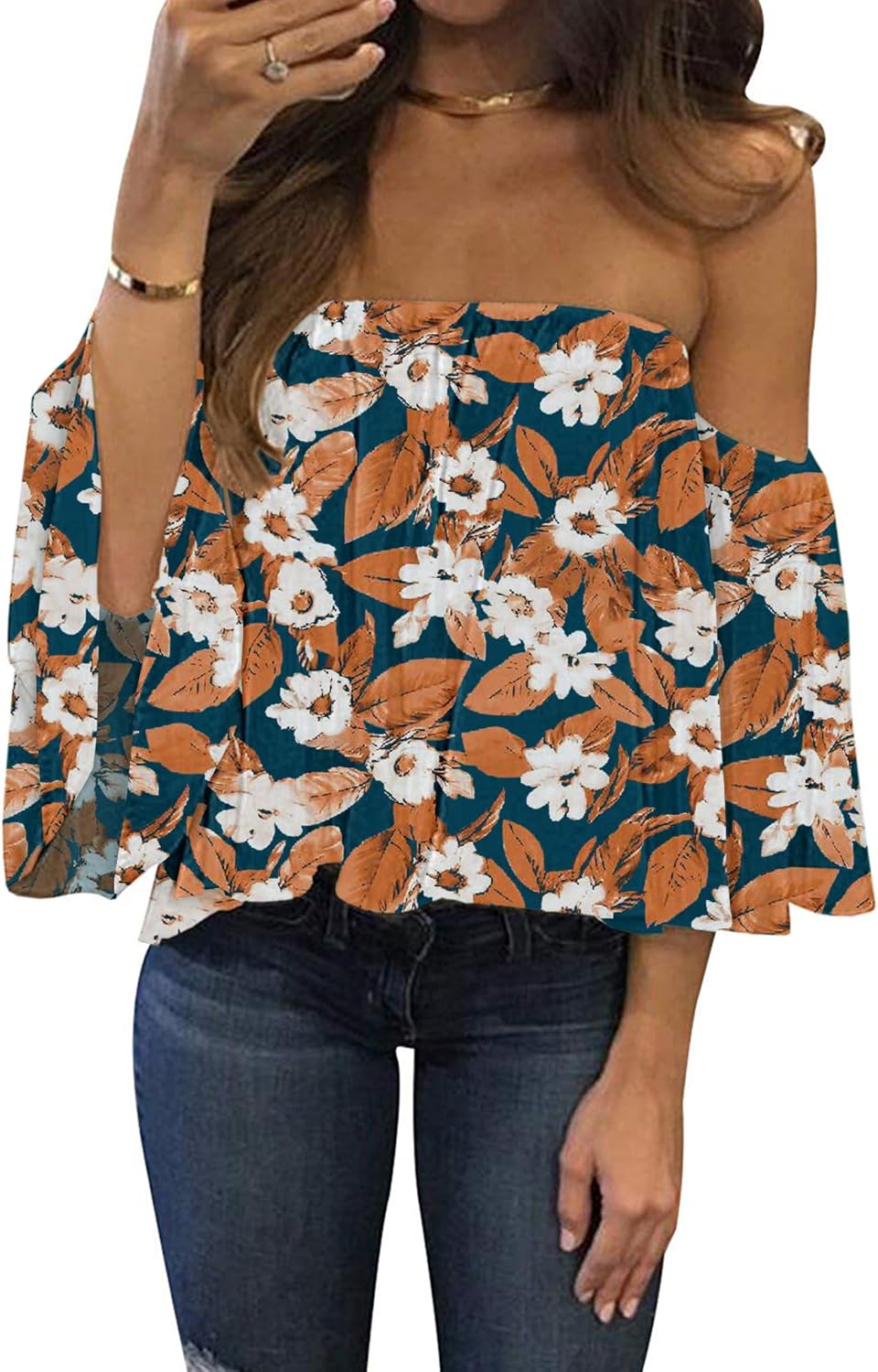 Women Summer off Shoulder Chiffon Blouse Ruffles Short Sleeves Tops Casual T Shirt