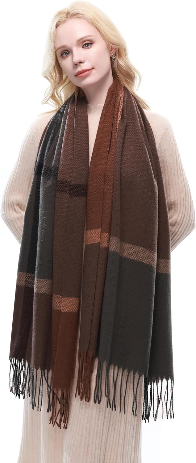 RIIQIICHY Plaid Scarf for Women Fall Winter Pashmina Scarves Wraps for Cold Weather Warm Large