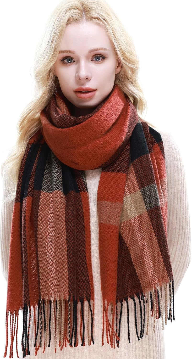 RIIQIICHY Plaid Scarf for Women Fall Winter Pashmina Scarves Wraps for Cold Weather Warm Large