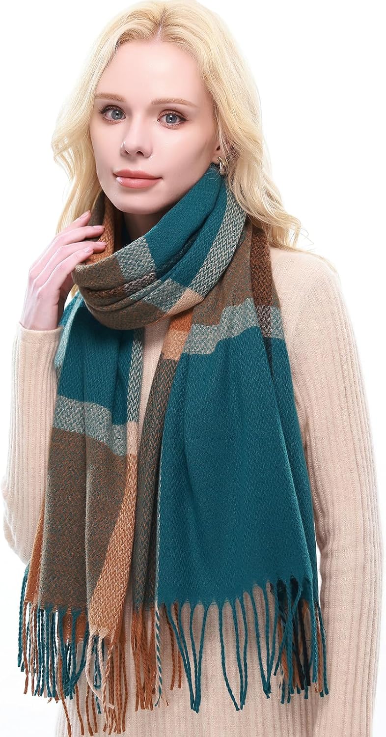 RIIQIICHY Plaid Scarf for Women Fall Winter Pashmina Scarves Wraps for Cold Weather Warm Large