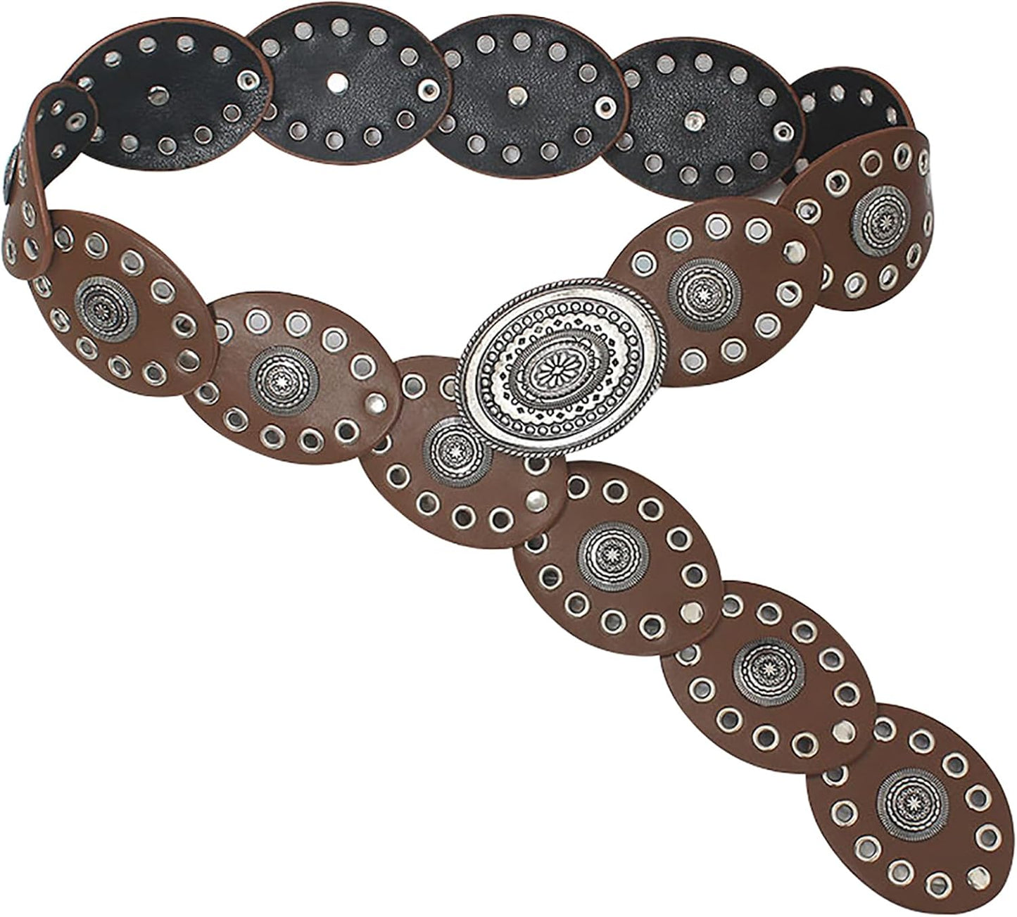 Womens Wide Western Cowboy Disc Belt Vintage Cowgirl Concho Leather Belts Boho Style for Jeans Dress Skirt