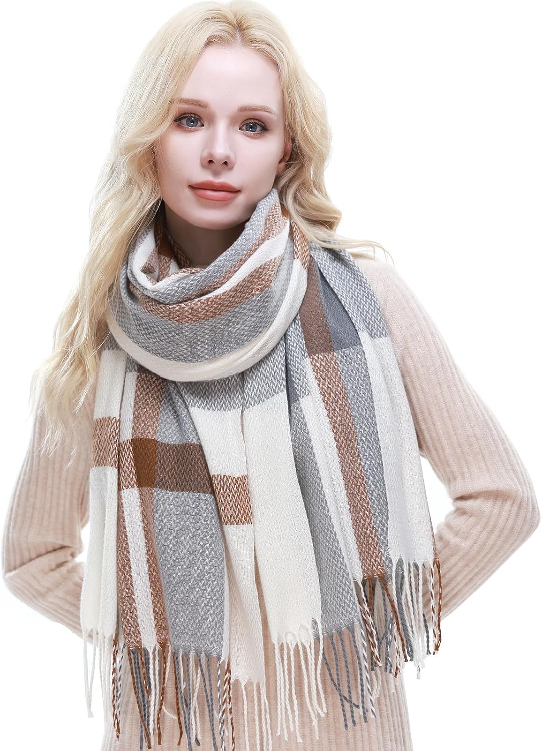 RIIQIICHY Plaid Scarf for Women Fall Winter Pashmina Scarves Wraps for Cold Weather Warm Large
