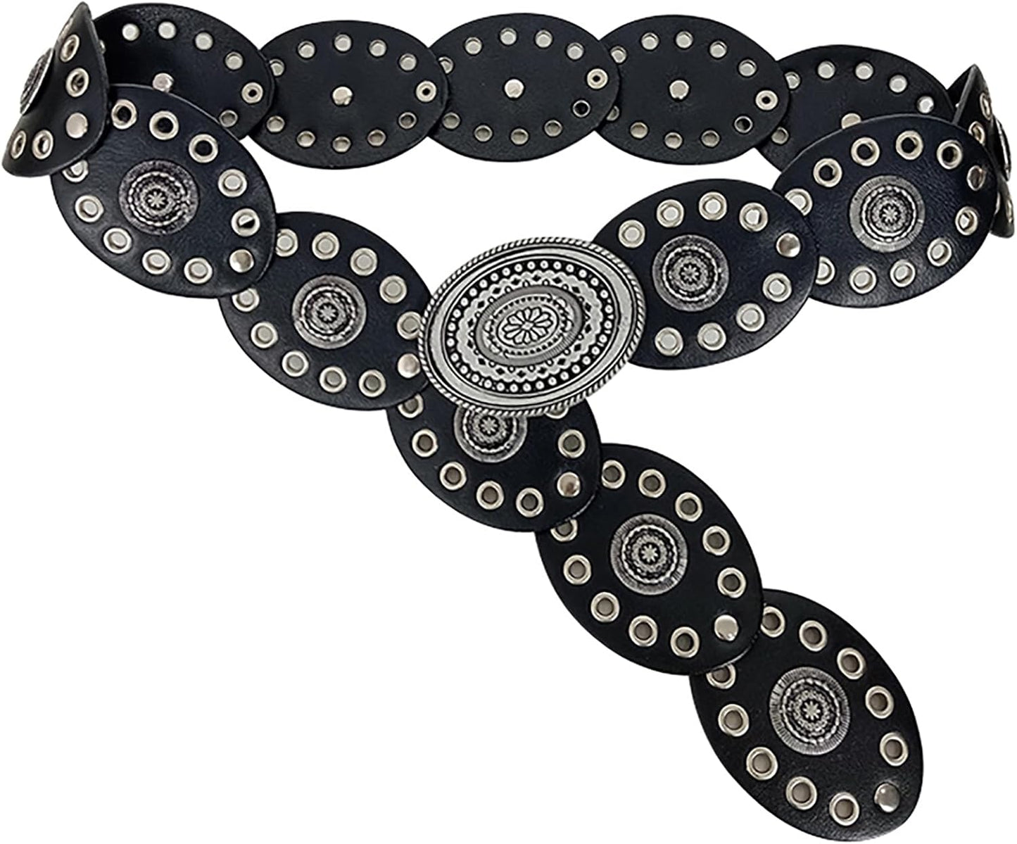 Womens Wide Western Cowboy Disc Belt Vintage Cowgirl Concho Leather Belts Boho Style for Jeans Dress Skirt