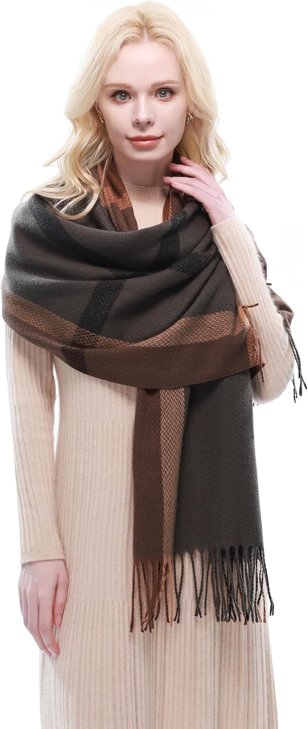 RIIQIICHY Plaid Scarf for Women Fall Winter Pashmina Scarves Wraps for Cold Weather Warm Large
