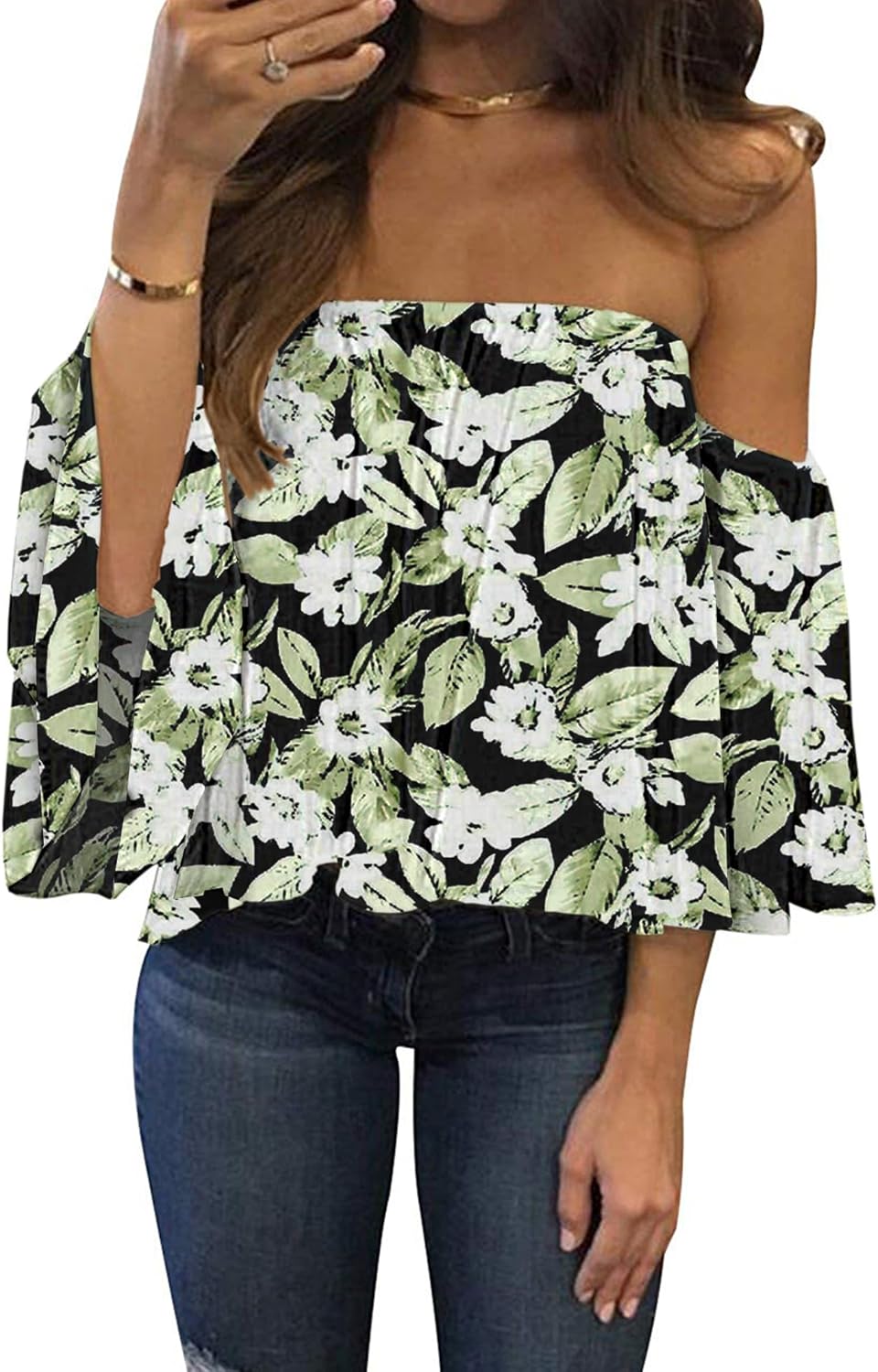 Women Summer off Shoulder Chiffon Blouse Ruffles Short Sleeves Tops Casual T Shirt