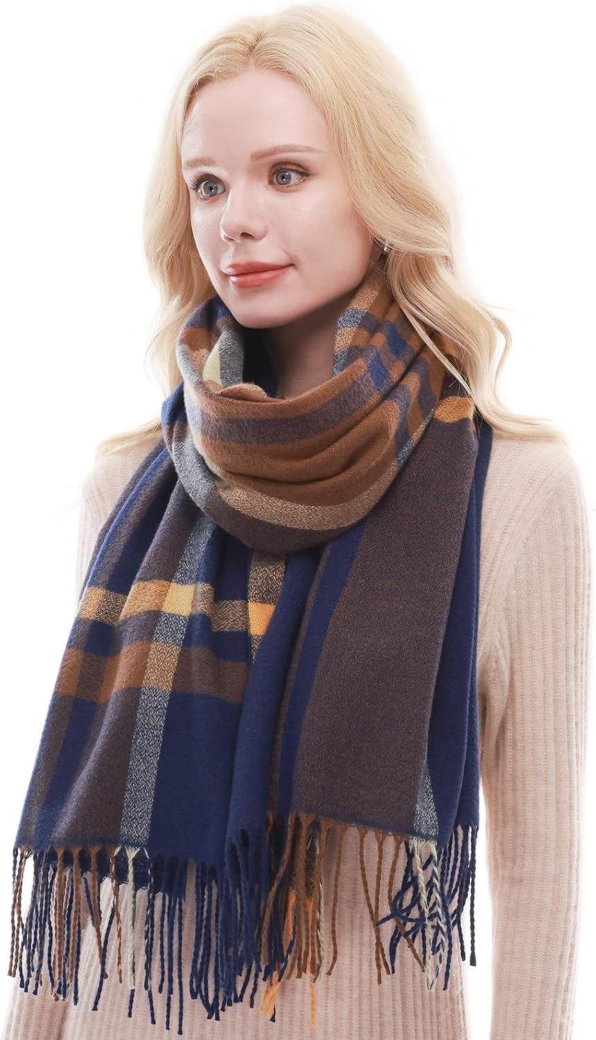 RIIQIICHY Plaid Scarf for Women Fall Winter Pashmina Scarves Wraps for Cold Weather Warm Large