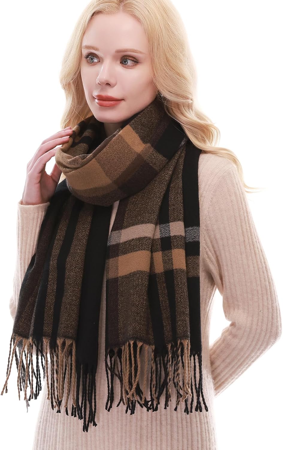 RIIQIICHY Plaid Scarf for Women Fall Winter Pashmina Scarves Wraps for Cold Weather Warm Large