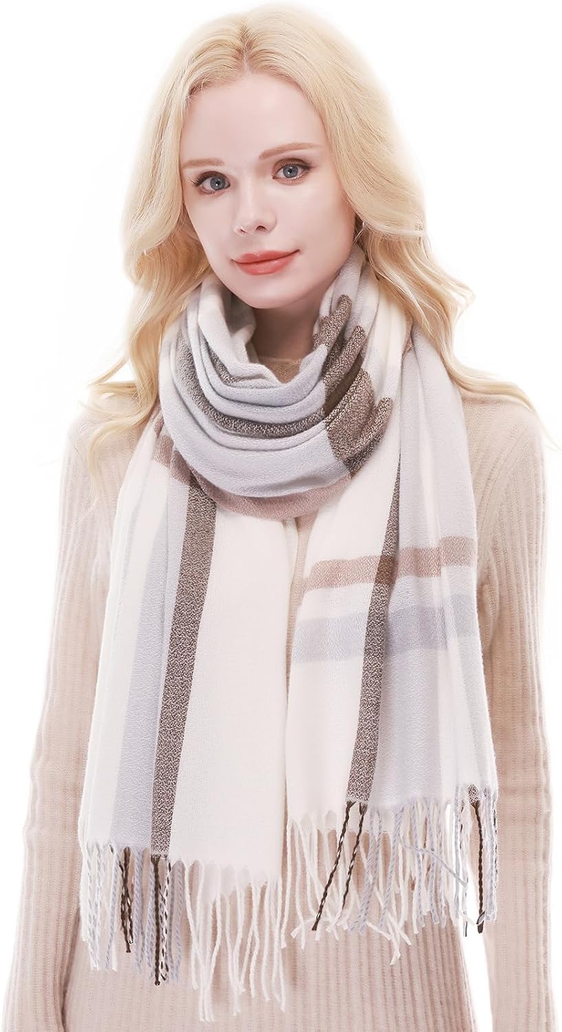 RIIQIICHY Plaid Scarf for Women Fall Winter Pashmina Scarves Wraps for Cold Weather Warm Large