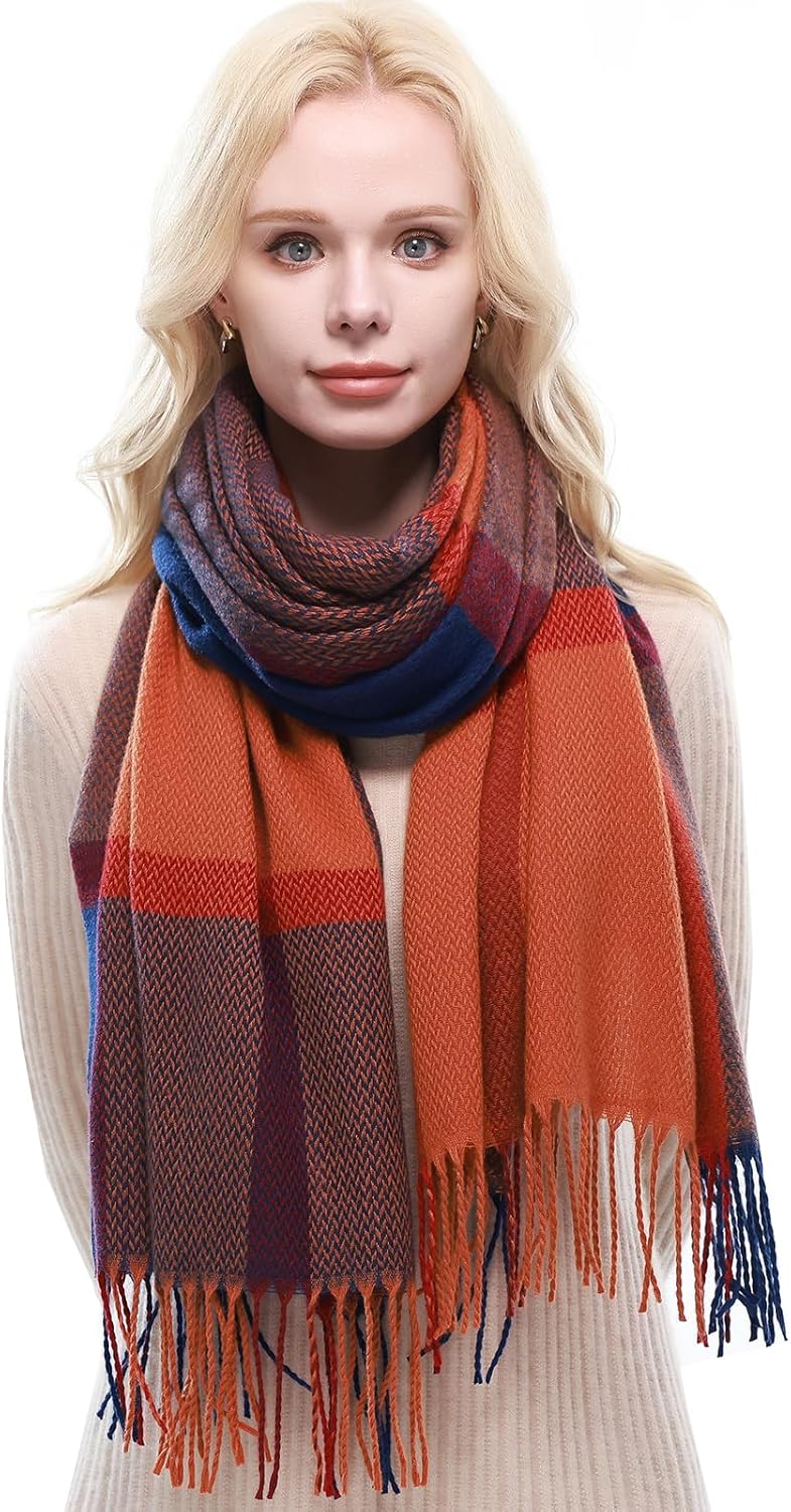 RIIQIICHY Plaid Scarf for Women Fall Winter Pashmina Scarves Wraps for Cold Weather Warm Large