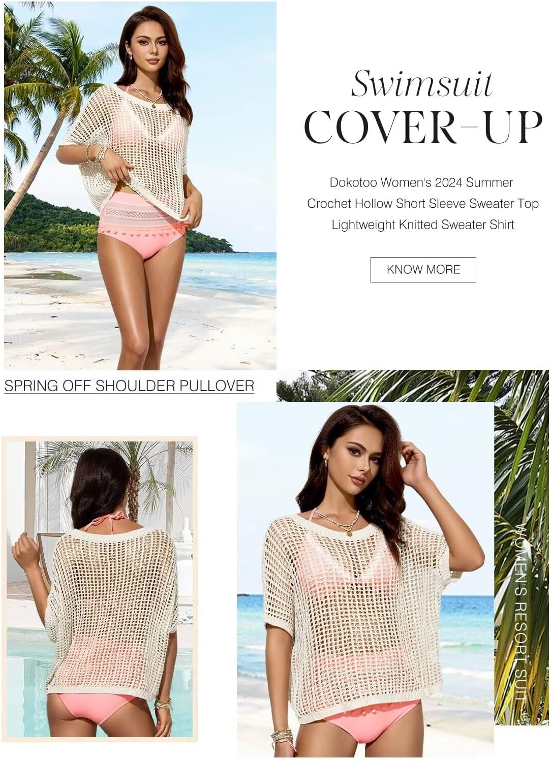 Womens Summer Scoop Neck Short Sleeve Sweater Casual Crochet Hollow Out Knit Tops Pullover Shirts Beach Coverup