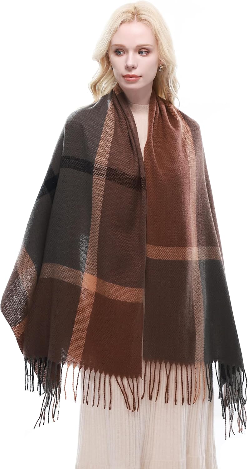 RIIQIICHY Plaid Scarf for Women Fall Winter Pashmina Scarves Wraps for Cold Weather Warm Large