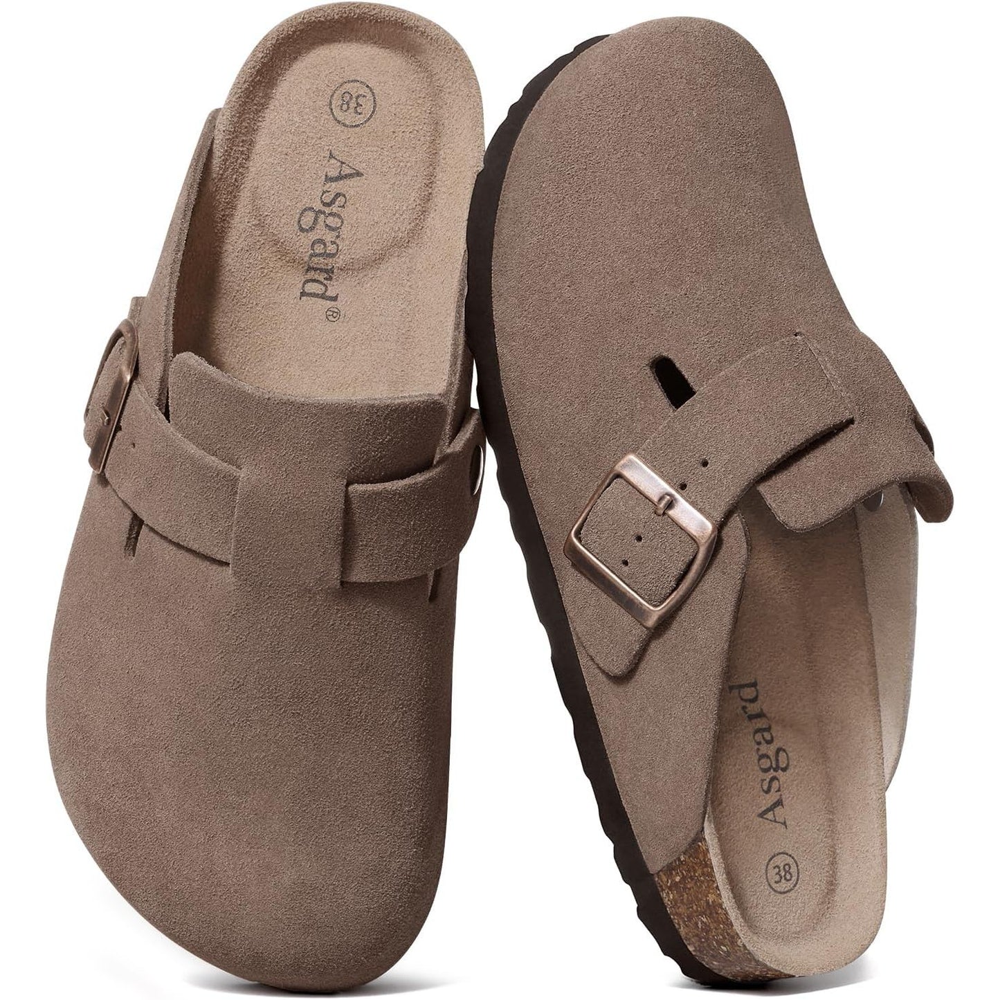 Women'S Suede Clogs Leather Mules Arch Support Potato Shoes with Comfort Cork Footbed
