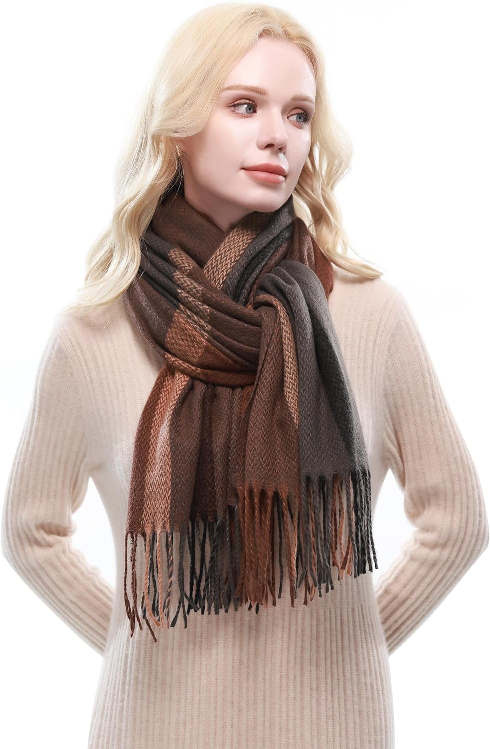 RIIQIICHY Plaid Scarf for Women Fall Winter Pashmina Scarves Wraps for Cold Weather Warm Large