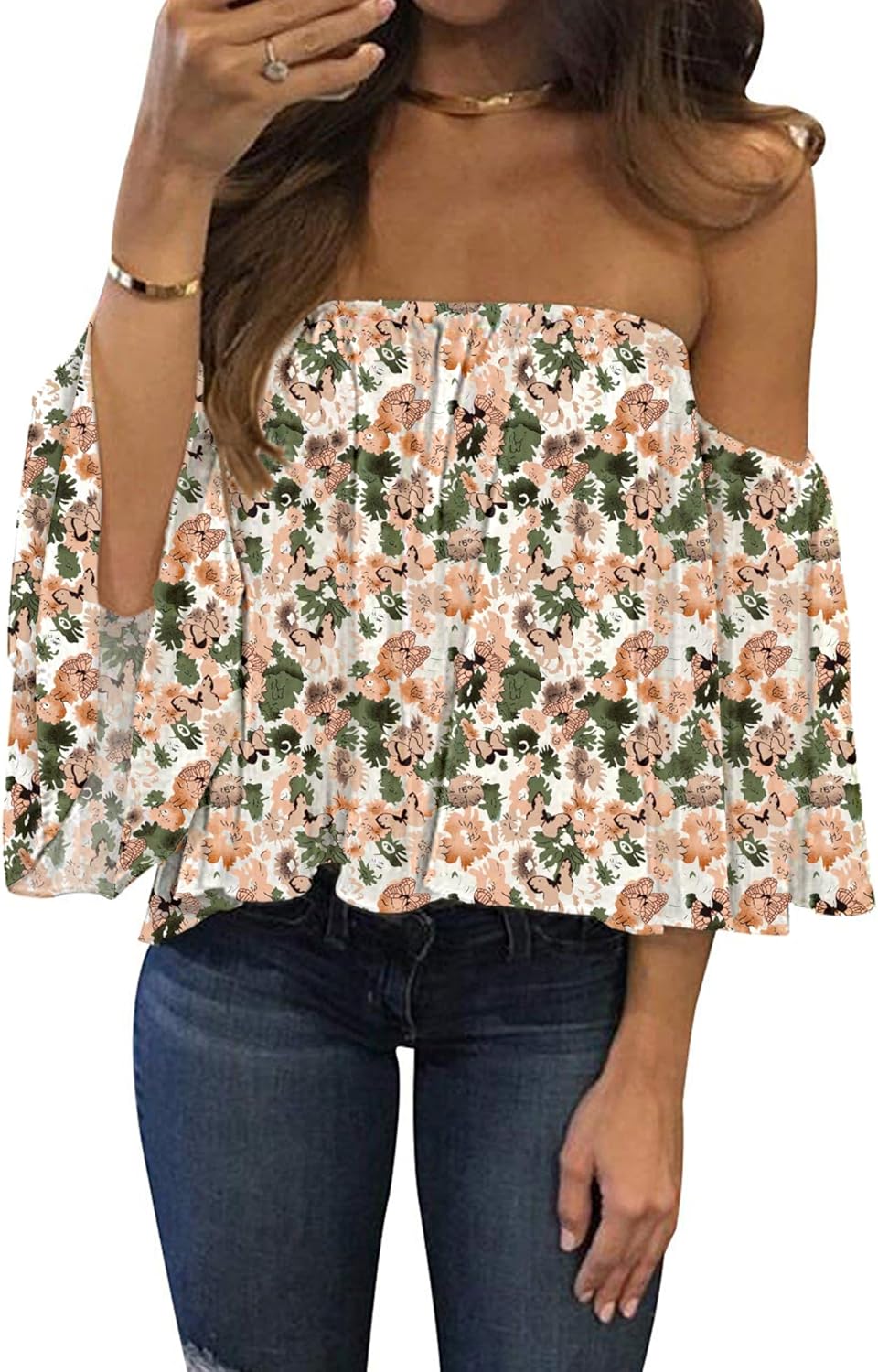 Women Summer off Shoulder Chiffon Blouse Ruffles Short Sleeves Tops Casual T Shirt
