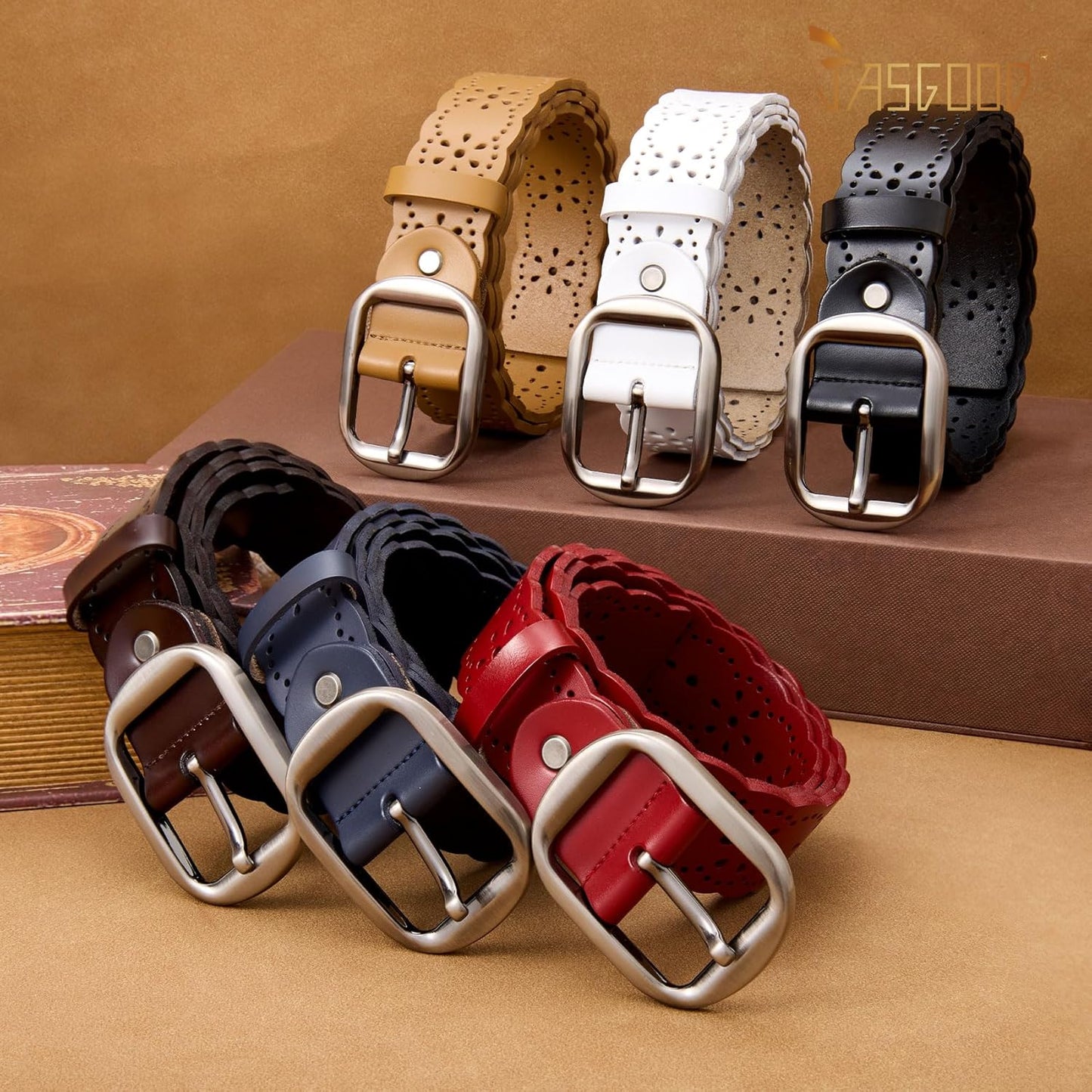 Women'S Hollow Flower Genuine Leather Belt for Jeans Pants Wide Belt for Ladies