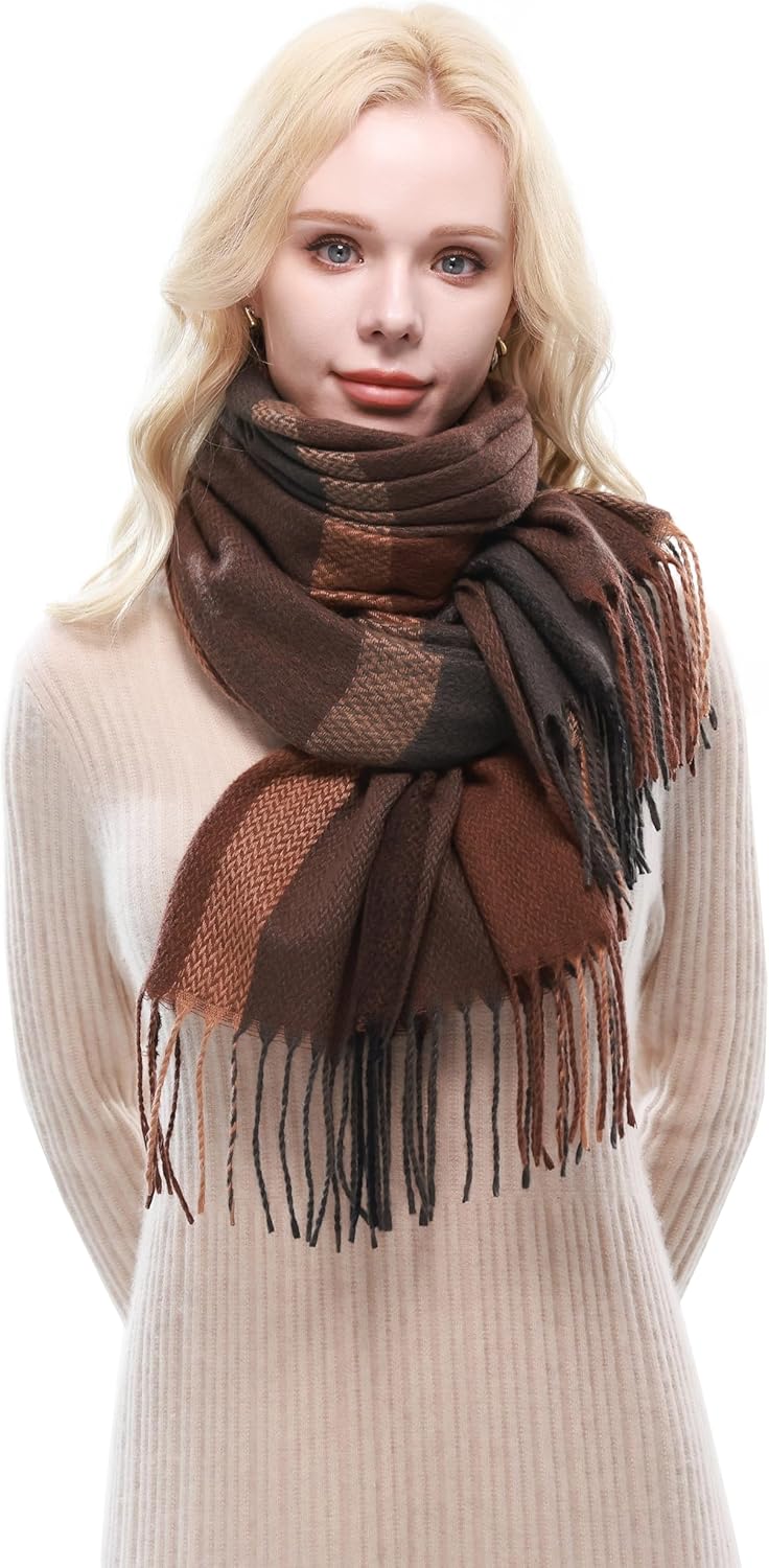 RIIQIICHY Plaid Scarf for Women Fall Winter Pashmina Scarves Wraps for Cold Weather Warm Large