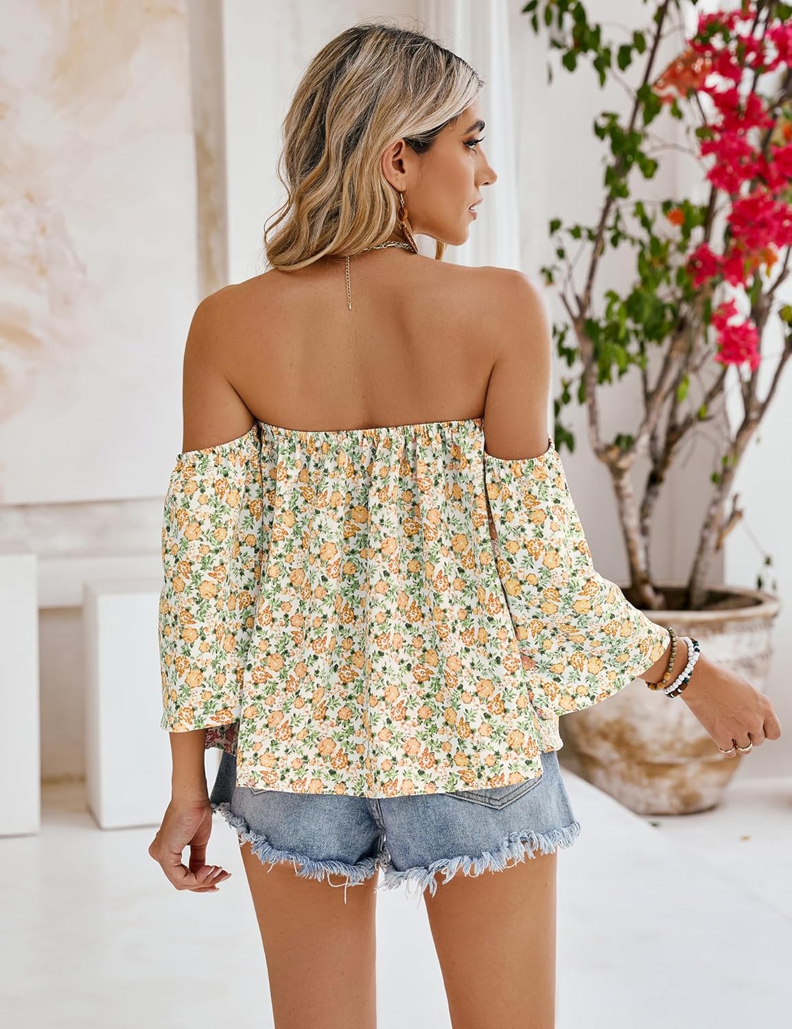 Women Summer off Shoulder Chiffon Blouse Ruffles Short Sleeves Tops Casual T Shirt