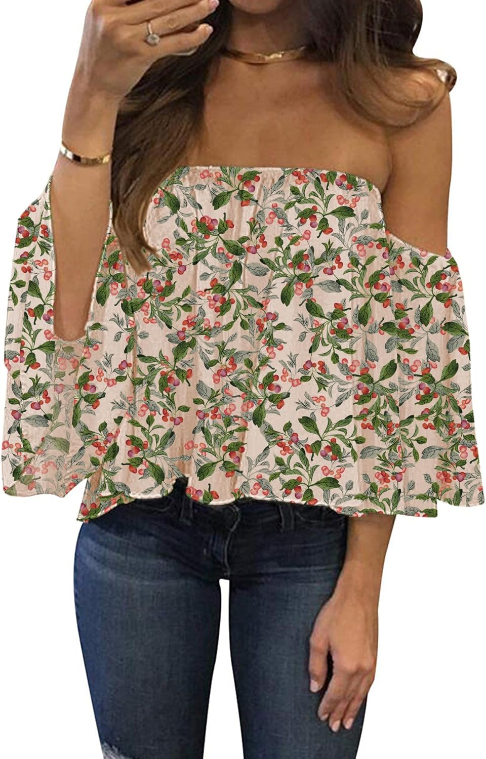 Women Summer off Shoulder Chiffon Blouse Ruffles Short Sleeves Tops Casual T Shirt