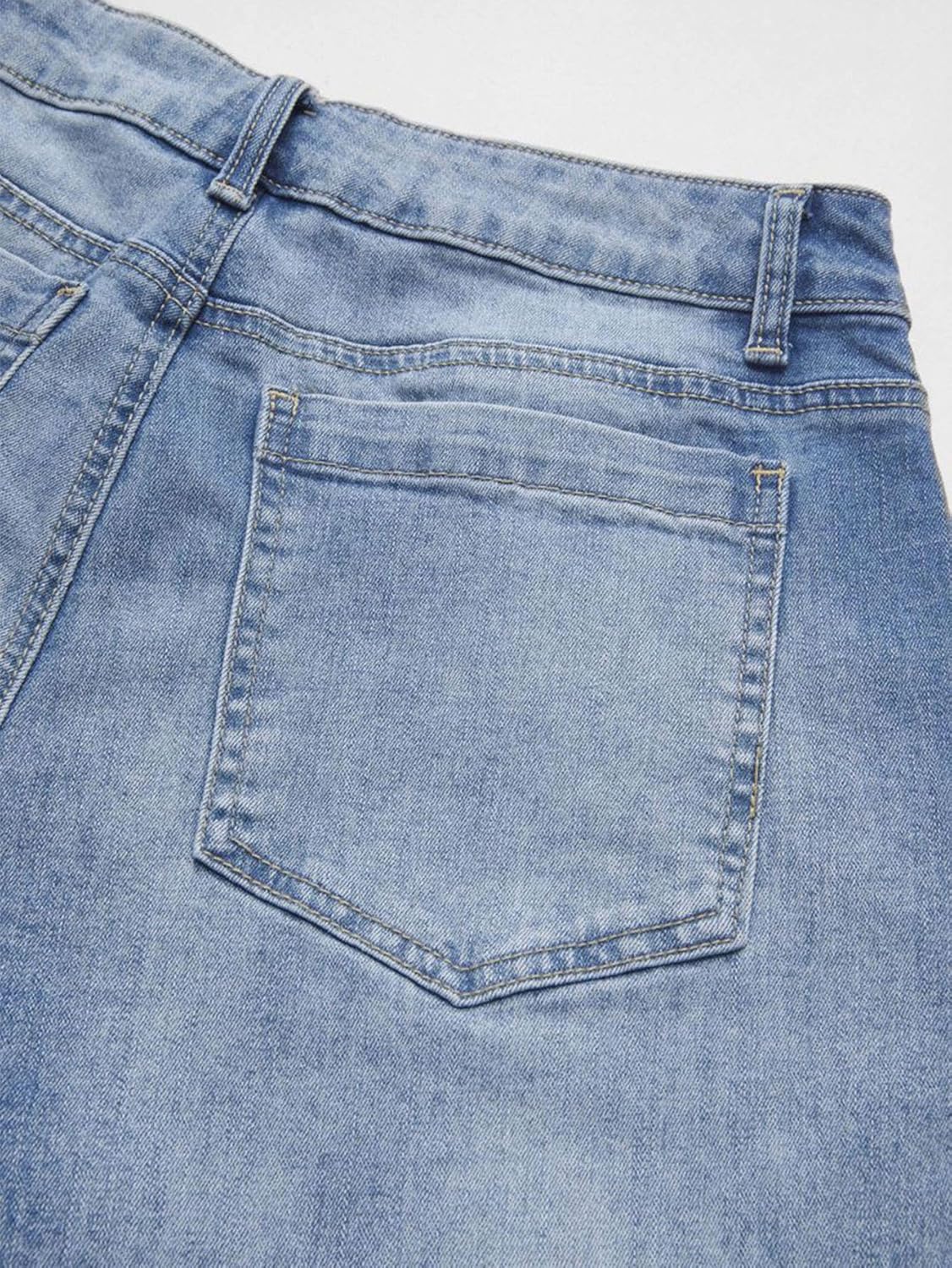 Wide Leg Jeans for Women Mid Waist Baggy Stitch Decor Denim Washed Pants without Belt